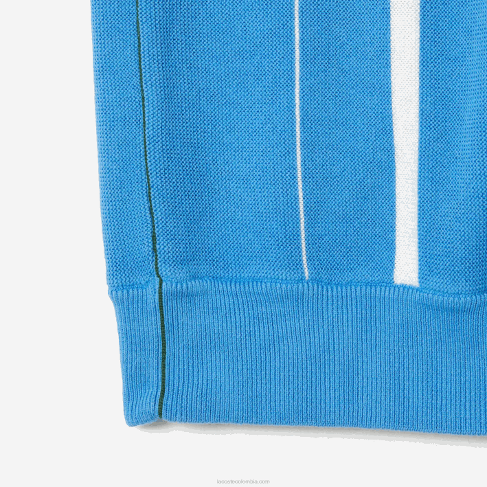 hombres Lacoste 6F24441 clt blanco azul polo a rayas de algodón orgánico