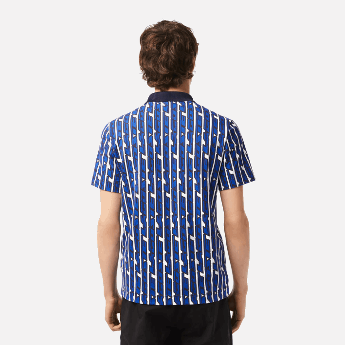 hombres Lacoste 6F244 blanco azul cualquiera polo con estampado de movimiento activo en dos tonos