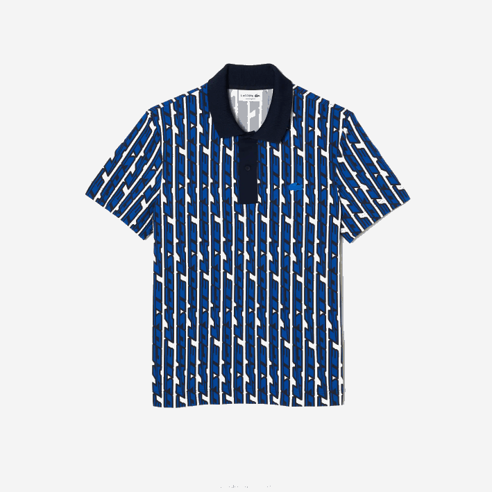 hombres Lacoste 6F244 blanco azul cualquiera polo con estampado de movimiento activo en dos tonos