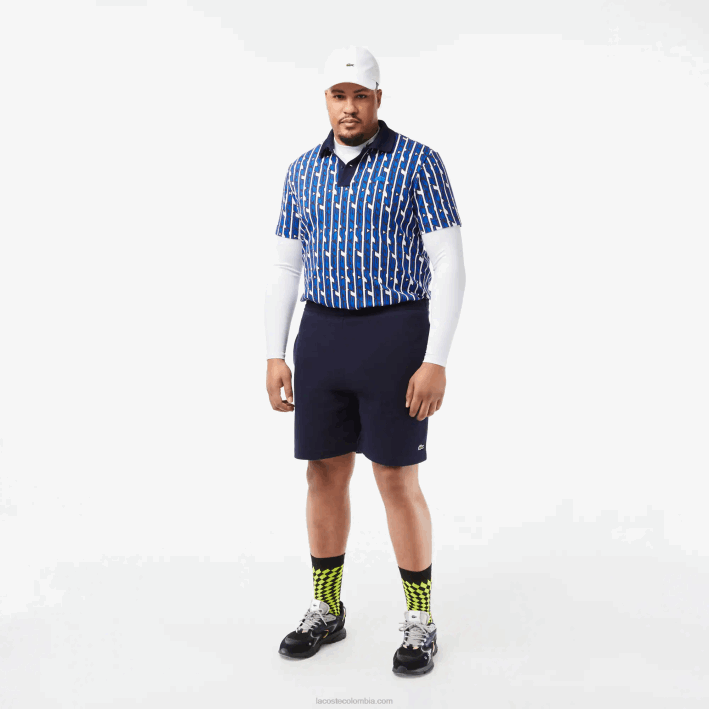 hombres Lacoste 6F244 blanco azul cualquiera polo con estampado de movimiento activo en dos tonos