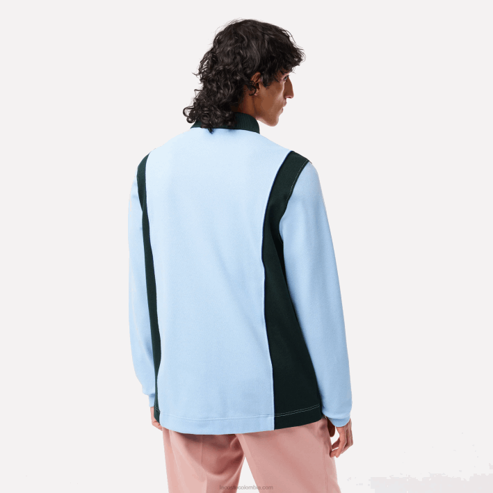 hombres Lacoste 6F24544 azul verde fl3 camiseta de rugby de algodón orgánico de manga larga