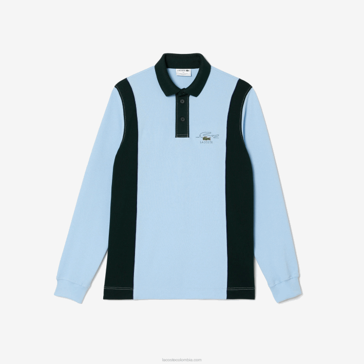 hombres Lacoste 6F24544 azul verde fl3 camiseta de rugby de algodón orgánico de manga larga