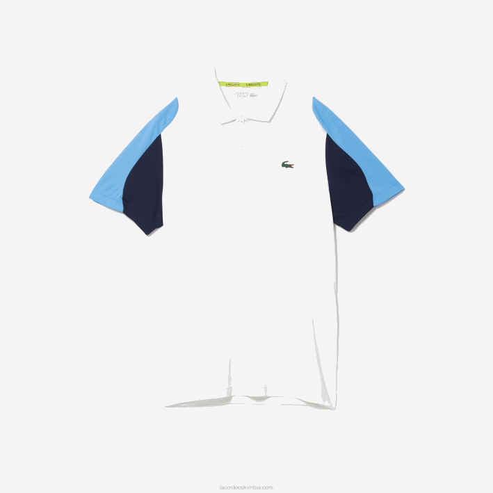 hombres Lacoste 6F24556 blanco azul marino 5yp Polo deportivo de tenis de piqué resistente a las carreras de ajuste regular