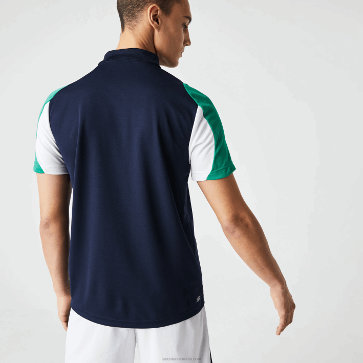 hombres Lacoste 6F24557 azul marino verde blanco yj2 Polo deportivo de tenis de piqué resistente a las carreras de ajuste regular