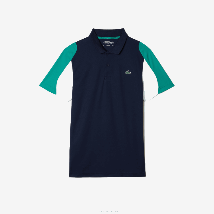 hombres Lacoste 6F24557 azul marino verde blanco yj2 Polo deportivo de tenis de piqué resistente a las carreras de ajuste regular
