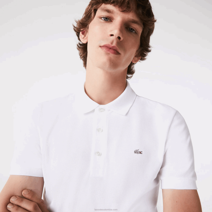 hombres Lacoste 6F24564 blanco 001 Polo slim fit de petit piqué elástico