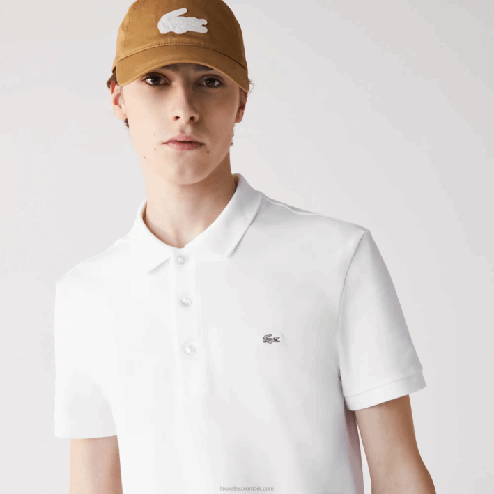 hombres Lacoste 6F24564 blanco 001 Polo slim fit de petit piqué elástico