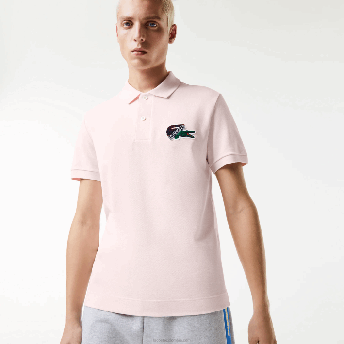 hombres Lacoste 6F24576 rosa claro t03 polo de piqué de algodón orgánico