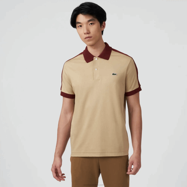 hombres Lacoste 6F24580 beige 02s polo de ajuste clásico con cuello en contraste