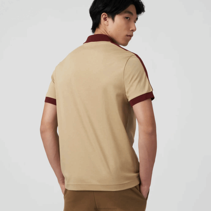 hombres Lacoste 6F24580 beige 02s polo de ajuste clásico con cuello en contraste