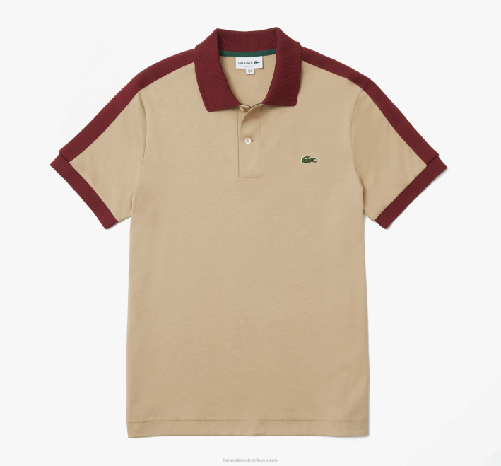 hombres Lacoste 6F24580 beige 02s polo de ajuste clásico con cuello en contraste