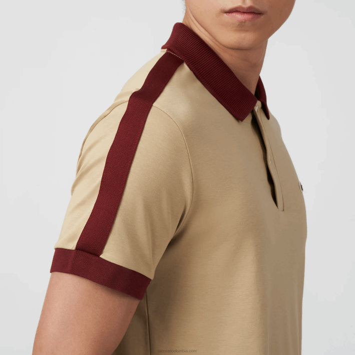 hombres Lacoste 6F24580 beige 02s polo de ajuste clásico con cuello en contraste