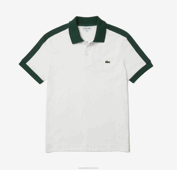 hombres Lacoste 6F24582 blanco 70v polo de ajuste clásico con cuello en contraste