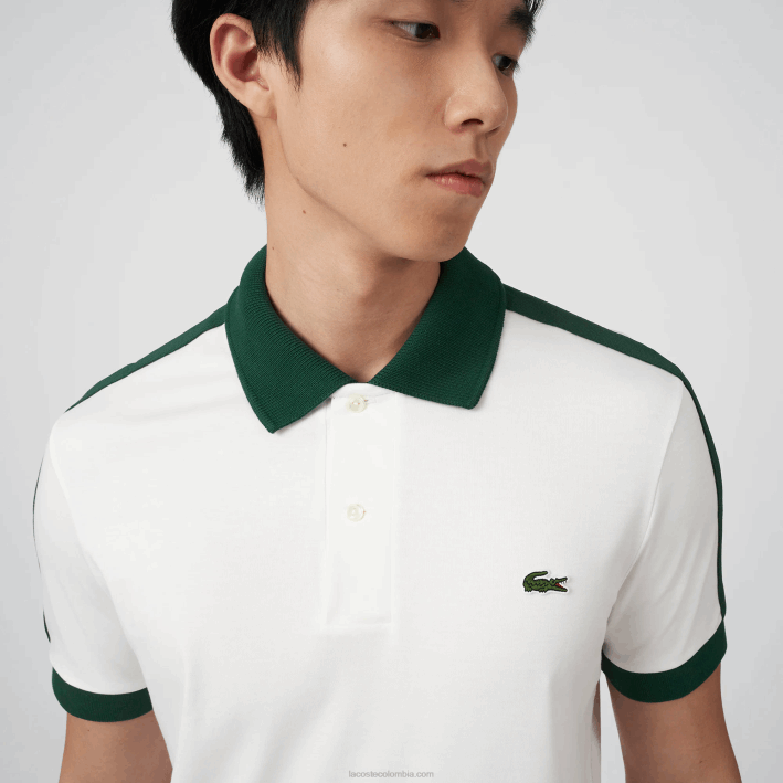 hombres Lacoste 6F24582 blanco 70v polo de ajuste clásico con cuello en contraste