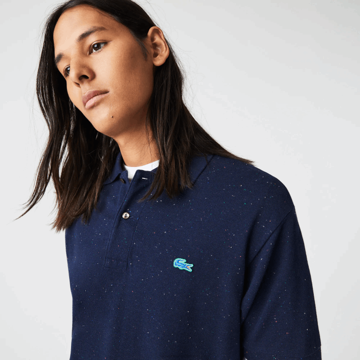 hombres Lacoste 6F24591 azul marino 7cg polo de corte clásico en piqué de algodón con estampado moteado