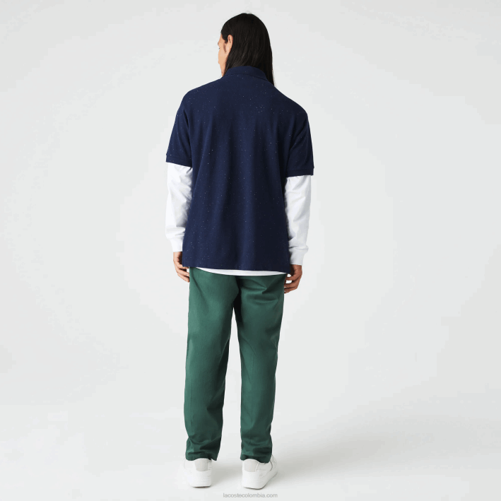 hombres Lacoste 6F24591 azul marino 7cg polo de corte clásico en piqué de algodón con estampado moteado