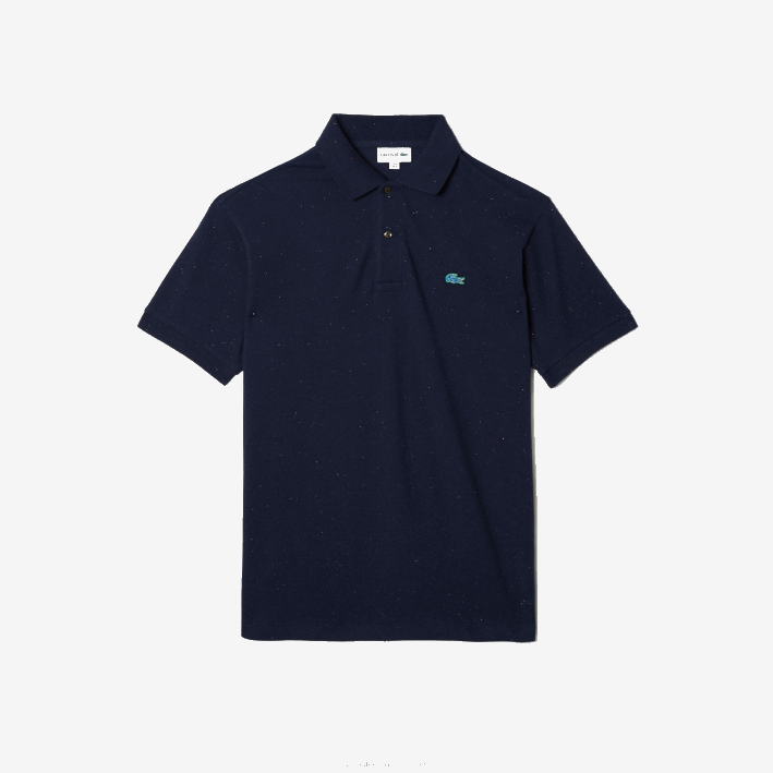 hombres Lacoste 6F24591 azul marino 7cg polo de corte clásico en piqué de algodón con estampado moteado