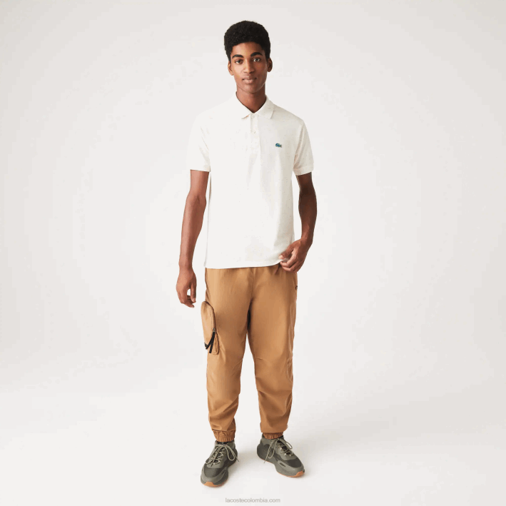 hombres Lacoste 6F24592 beige 74a polo de corte clásico en piqué de algodón con estampado moteado