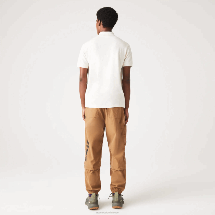 hombres Lacoste 6F24592 beige 74a polo de corte clásico en piqué de algodón con estampado moteado