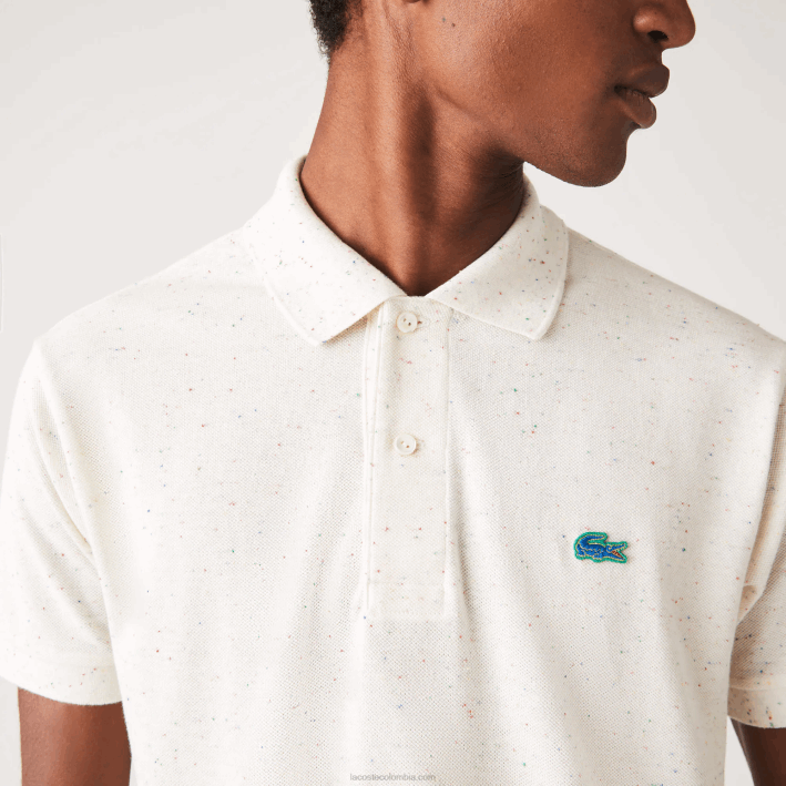 hombres Lacoste 6F24592 beige 74a polo de corte clásico en piqué de algodón con estampado moteado