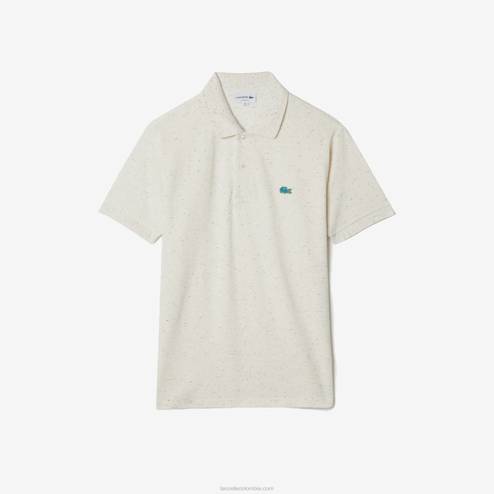 hombres Lacoste 6F24592 beige 74a polo de corte clásico en piqué de algodón con estampado moteado