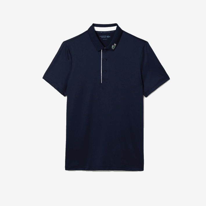 hombres Lacoste 6F24596 azul marino blanco 525 polo de golf de punto deportivo