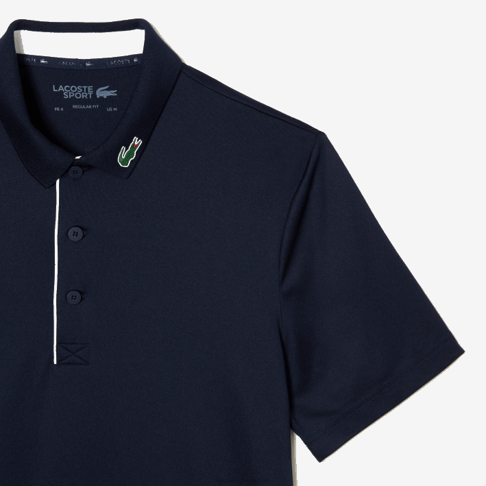hombres Lacoste 6F24596 azul marino blanco 525 polo de golf de punto deportivo