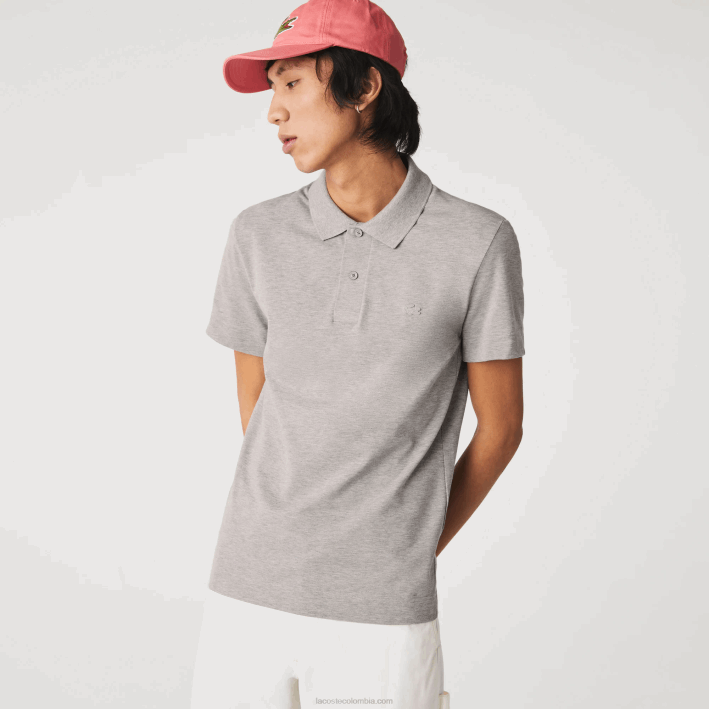 hombres Lacoste 6F24599 lomo gris 4jv Polo slim fit de piqué de algodón orgánico elástico