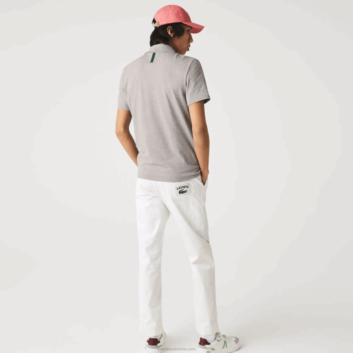 hombres Lacoste 6F24599 lomo gris 4jv Polo slim fit de piqué de algodón orgánico elástico