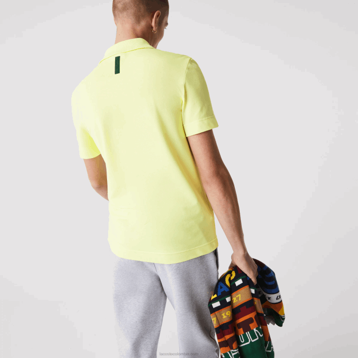 hombres Lacoste 6F24600 tuk amarillo llamativo Polo slim fit de piqué de algodón orgánico elástico