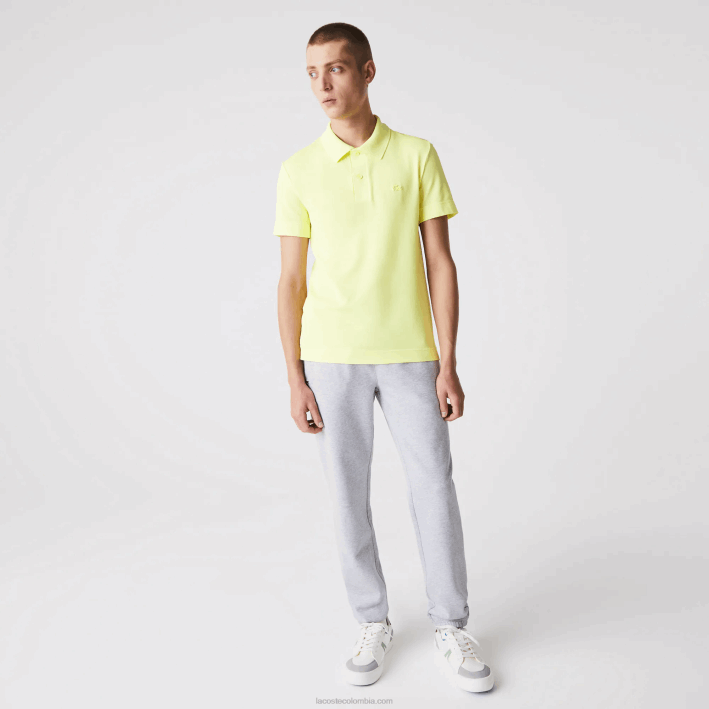 hombres Lacoste 6F24600 tuk amarillo llamativo Polo slim fit de piqué de algodón orgánico elástico