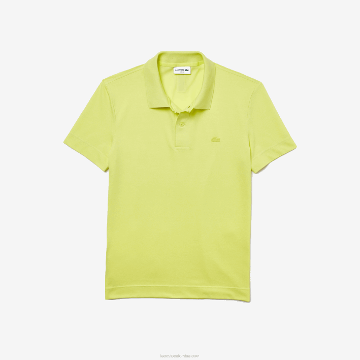 hombres Lacoste 6F24600 tuk amarillo llamativo Polo slim fit de piqué de algodón orgánico elástico