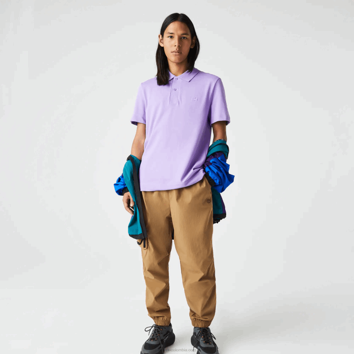 hombres Lacoste 6F24602 púrpura gfu polo de piqué de algodón transpirable de movimiento activo