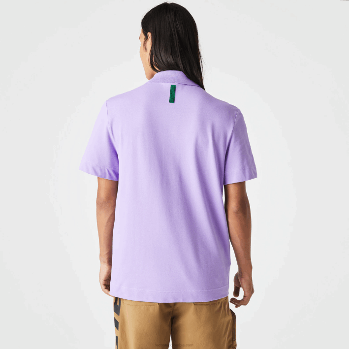 hombres Lacoste 6F24602 púrpura gfu polo de piqué de algodón transpirable de movimiento activo