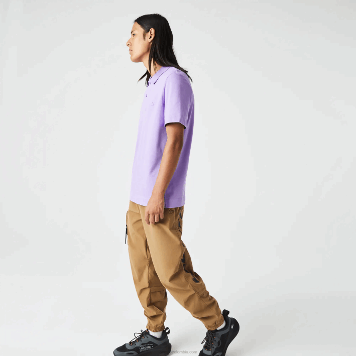 hombres Lacoste 6F24602 púrpura gfu polo de piqué de algodón transpirable de movimiento activo