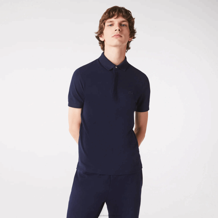 hombres Lacoste 6F24611 azul marino 166 polo de piqué de algodón elástico smart paris