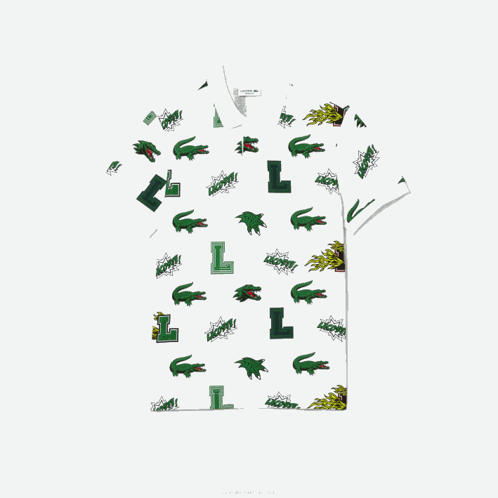 hombres Lacoste 6F24630 blanco sbh polo de corte regular con estampado de cocodrilo