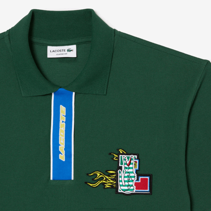 hombres Lacoste 6F24634 verde 132 polo con solapa en contraste y placa de cocodrilo