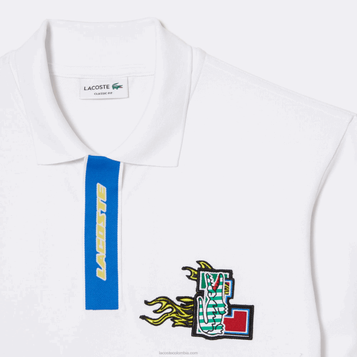 hombres Lacoste 6F24635 blanco 001 polo con solapa en contraste y placa de cocodrilo