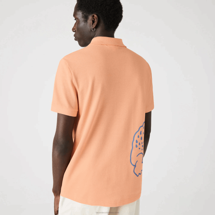 hombres Lacoste 6F24647 naranja claro heb polo de corte regular en piqué de algodón con estampado de cocodrilo
