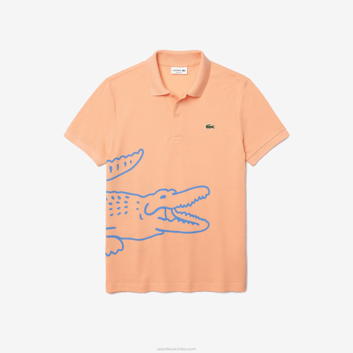 hombres Lacoste 6F24647 naranja claro heb polo de corte regular en piqué de algodón con estampado de cocodrilo