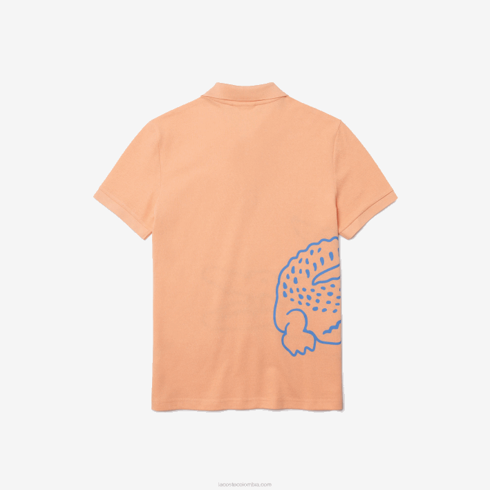 hombres Lacoste 6F24647 naranja claro heb polo de corte regular en piqué de algodón con estampado de cocodrilo