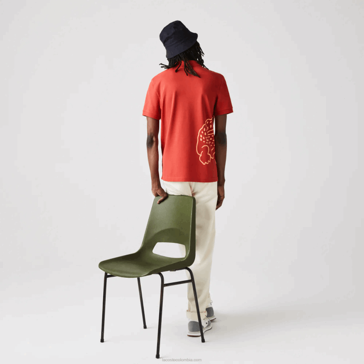 hombres Lacoste 6F24648 rojo 67g polo de corte regular en piqué de algodón con estampado de cocodrilo