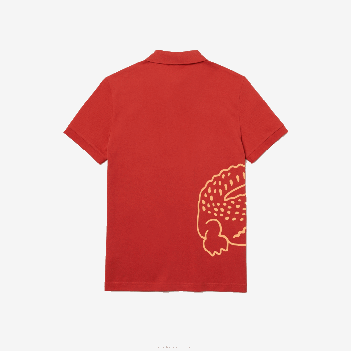hombres Lacoste 6F24648 rojo 67g polo de corte regular en piqué de algodón con estampado de cocodrilo