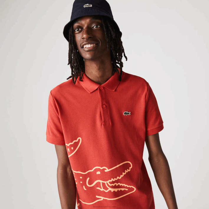 hombres Lacoste 6F24648 rojo 67g polo de corte regular en piqué de algodón con estampado de cocodrilo