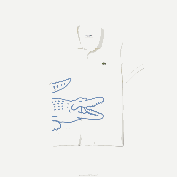 hombres Lacoste 6F24649 blanco 70v polo de corte regular en piqué de algodón con estampado de cocodrilo
