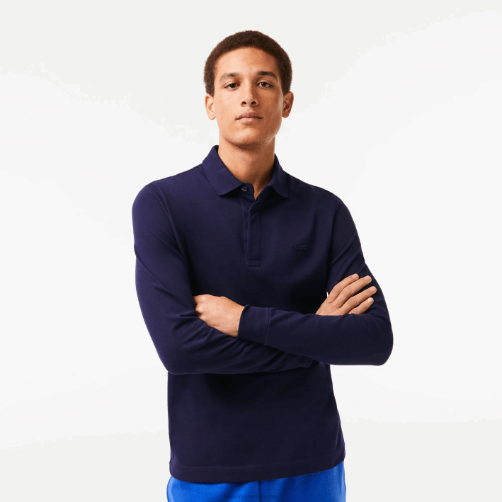 hombres Lacoste 6F24665 azul marino 166 polo de piqué de algodón elástico de manga larga smart paris