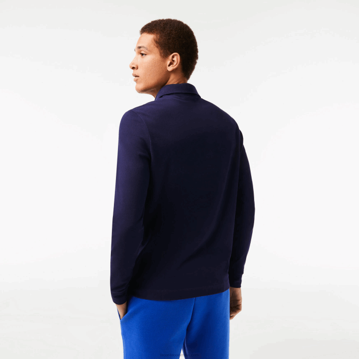 hombres Lacoste 6F24665 azul marino 166 polo de piqué de algodón elástico de manga larga smart paris