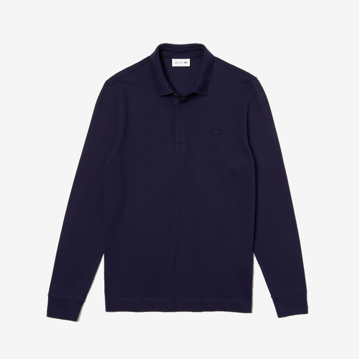 hombres Lacoste 6F24665 azul marino 166 polo de piqué de algodón elástico de manga larga smart paris