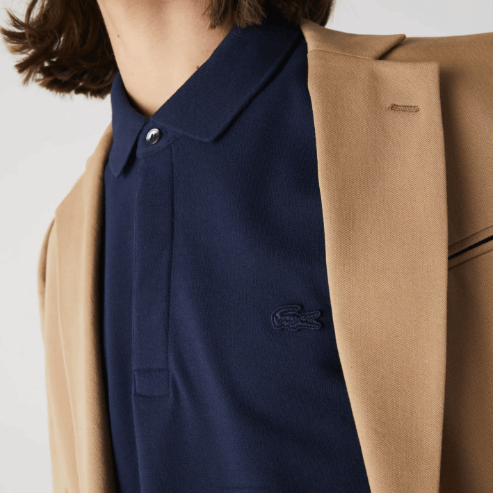 hombres Lacoste 6F24665 azul marino 166 polo de piqué de algodón elástico de manga larga smart paris